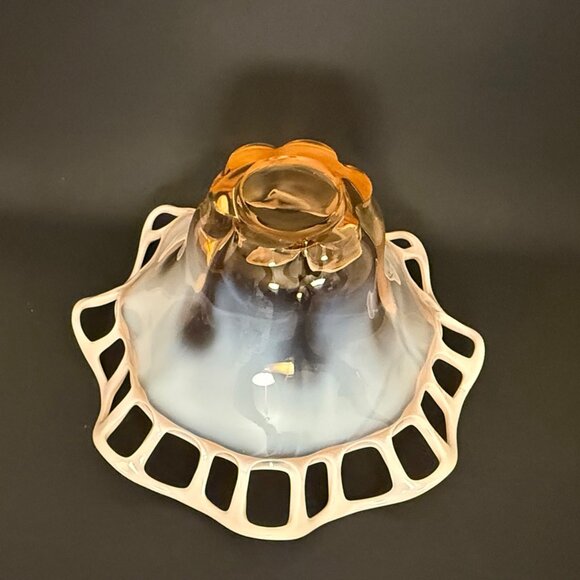 Vintage Hand-Blown Glass Bowl With Lattice Edge Decorative Centerpiece - Picture 5 of 6